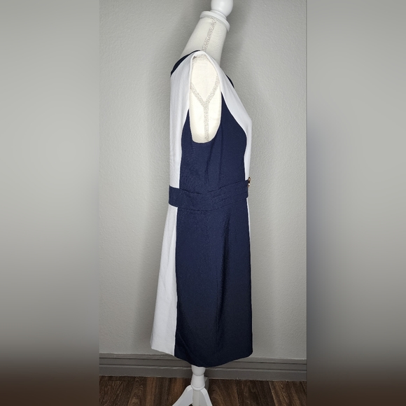PLUS CHELSEA ROSE White Navy Blue Block Sleeveless Sheath Dress. Size: 18 - Picture 4 of 12